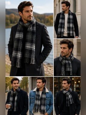 IMPRESS Gray Black Plaid Check Scarf 💥